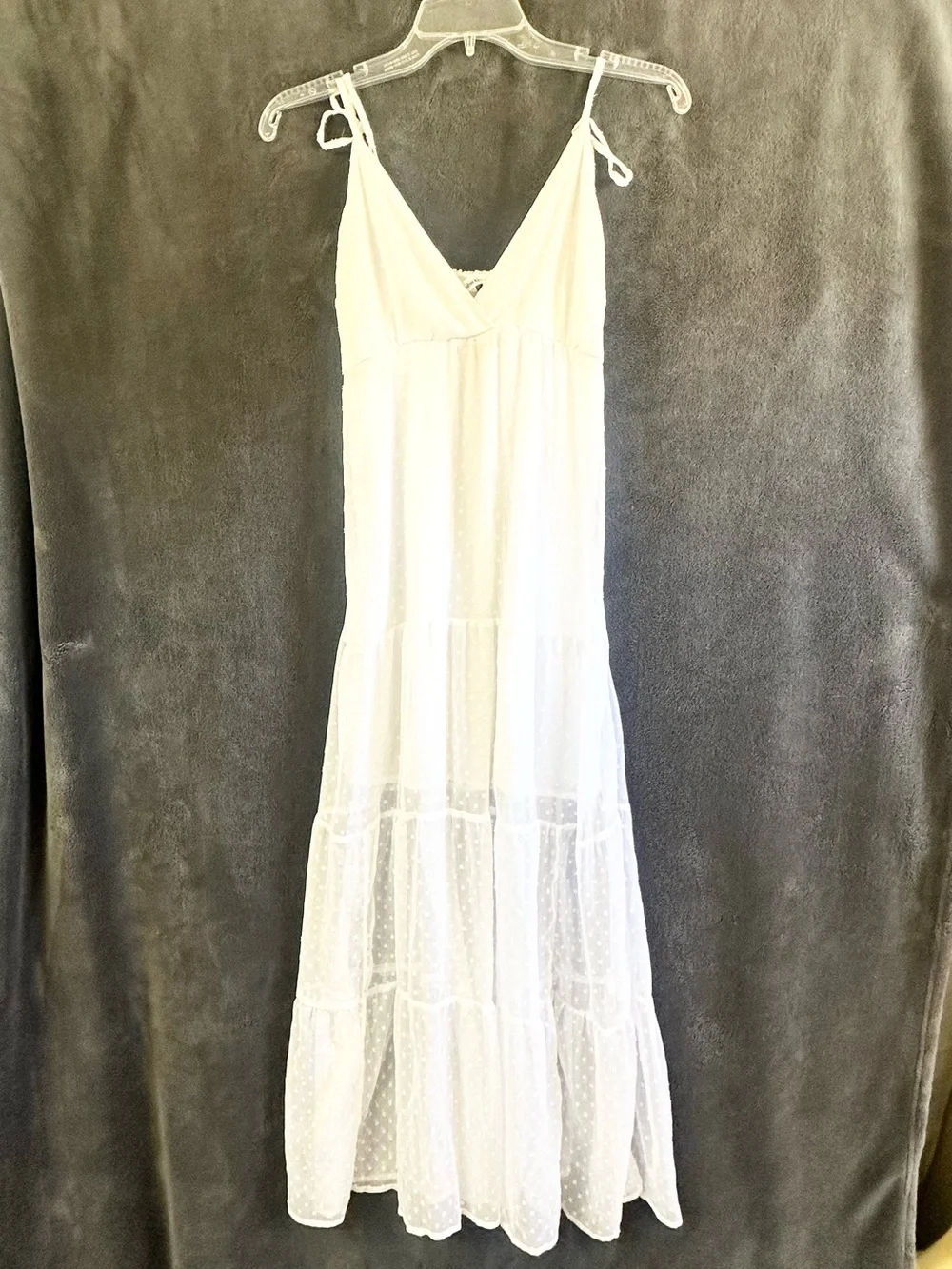 Abercrombie & Fitch White Tiered Maxi Dress with Tie Straps